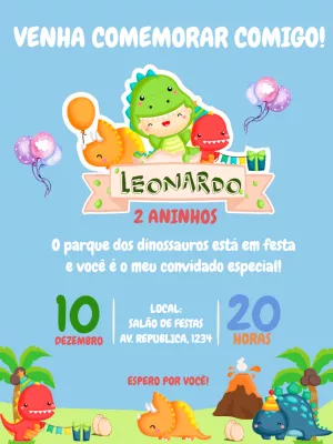 Invitación de cumpleaños Dinosaurio – Estático – C&B artes
