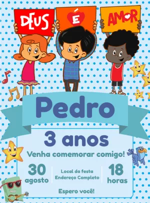 Convite Aniversário Três Palavrinhas com Personagens para Editar