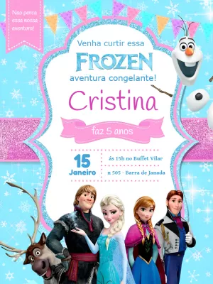 Convite de Aniversário Frozen com Personagens para Editar Online
