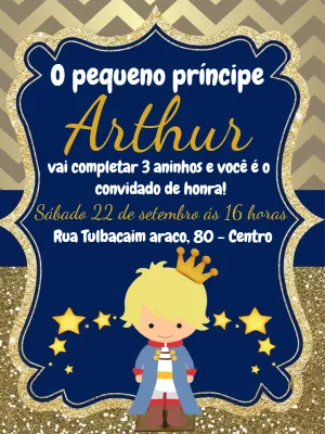 Convite Aniversário Pequeno Príncipe Glitter para Editar Online