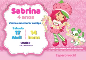Convite Aniversário Moranguinho para Editar Online