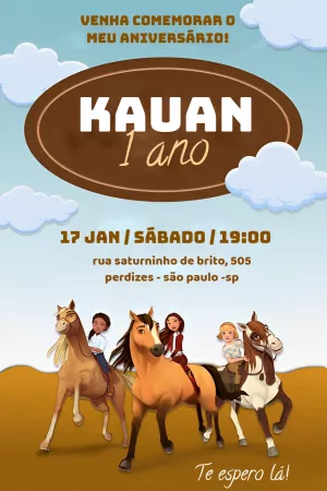 Convite de Aniversário Spirit com Personagens para Editar Online