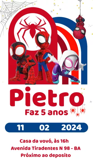 Convite Aniversário Spidey e Seus Amigos para Editar Online