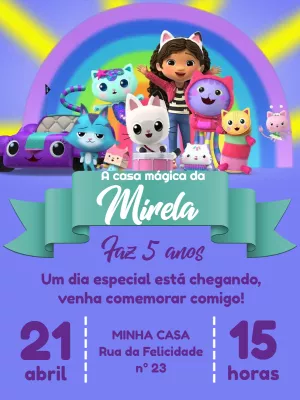 Convite de Aniversário A Casa Mágica da Gabby para Editar