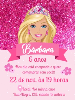 Convite de Aniversário Barbie Princesa para Editar Online