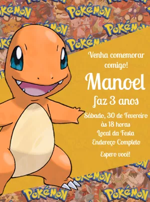 Convite de Aniversário Pokémon Charmander para Editar Online