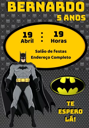 Convite de Aniversário Batman do Herói de Gotham para Editar