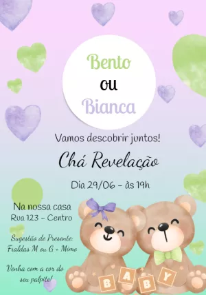 Convite Chá Revelação Ursinhos Fofos para Editar Online