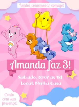 Convite de Aniversário Ursinhos Carinhosos para Editar Online