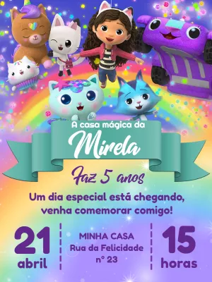 Convite Aniversário Casa Mágica da Gabby para Editar Online