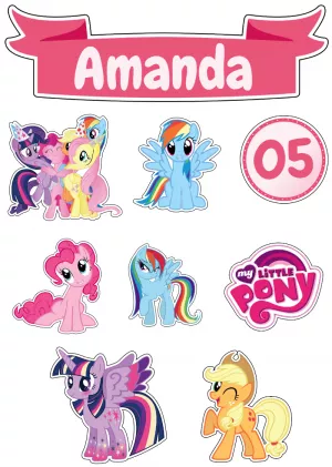 Topo de Bolo My Little Pony com Personagens para Editar Online