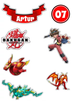 Topo de Bolo Bakugan com Personagens para Editar Online