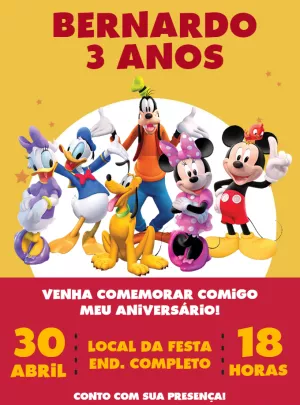 Convite de Aniversário Turma do Mickey para Editar Online