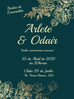 Convite Bodas de Esmeralda Floral Elegante para Editar Online