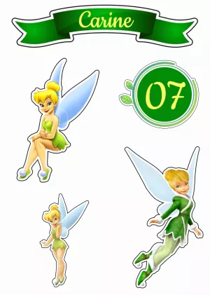 Topo de Bolo Sininho Editável com Personagens para Imprimir
