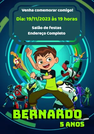 Convite de Aniversário Ben 10 com Aliens para Editar Online