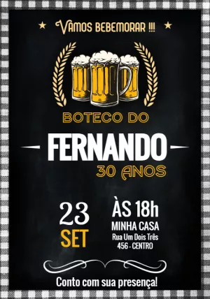 Convite Aniversário Buteco com Cerveja para Editar Online