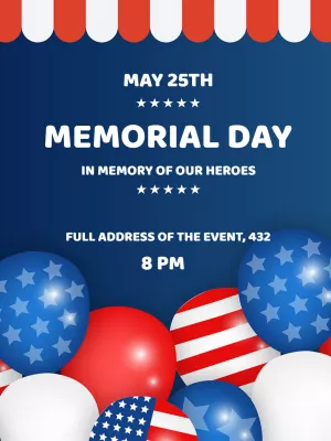 Memorial Day Invitation with Patriotic Balloons to Edit Online