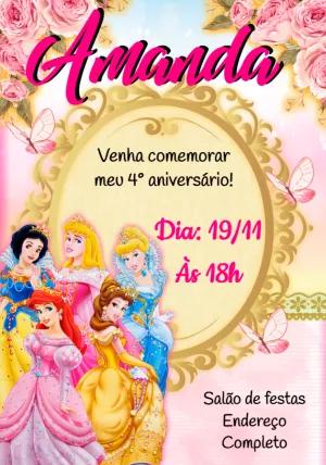 Invitación de cumpleaños Princesas – Estático – Montando a Sua Festa Oficial