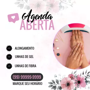 Post Agenda Aberta para Manicure com Flores para Editar Online