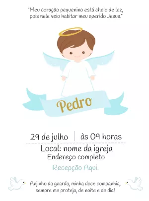 Convite de Batizado Anjo Menino para Editar Online