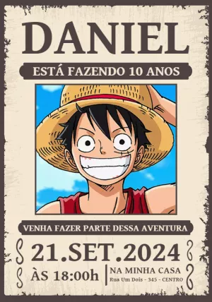 Convite de Aniversário One Piece Wanted para Editar Online