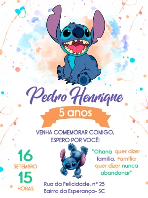 Invitación de cumpleaños Stitch – Estático – Pedro Henrique