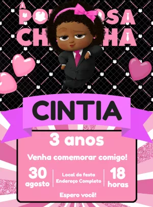 Convite Aniversário Poderosa Chefinha Negra para Editar Online