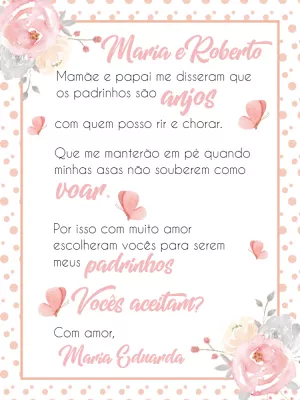 Convite para Padrinhos de Batismo Floral para Editar Online