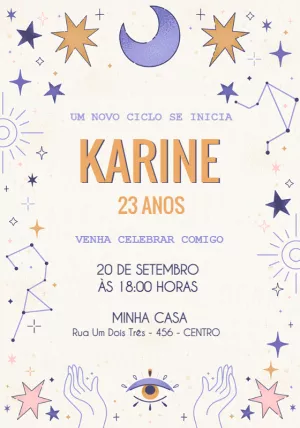 Convite de Aniversário Místico com Estrelas para Editar Online