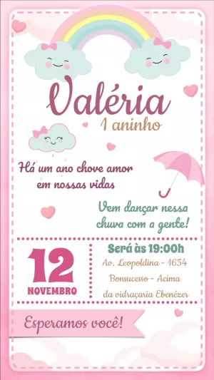 Convite Aniversário Chuva de Amor para Editar Online