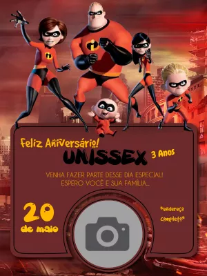 Convite de Aniversário Os Incríveis com Foto para Editar Online