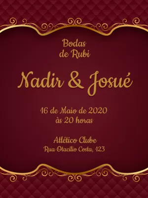 Convite Bodas de Rubi Clássico para Editar Online
