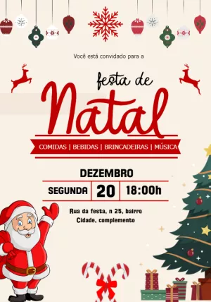 Convite de Festa de Natal com Papai Noel para Editar Online