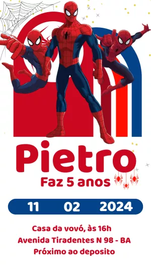 Convite de Aniversário Homem Aranha para Editar Online