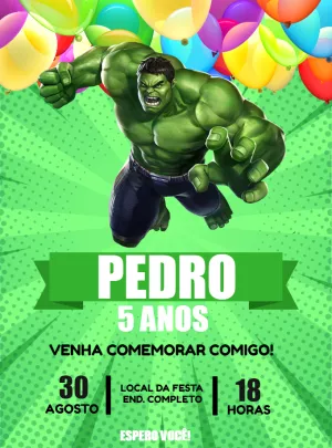 Convite de Aniversário Incrível Hulk para Editar Online