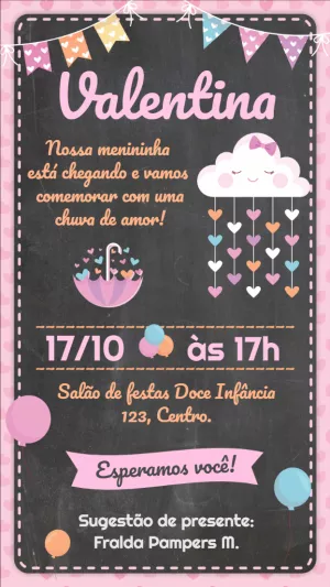 Convite Chá de Fraldas Chuva de Amor para Editar Online