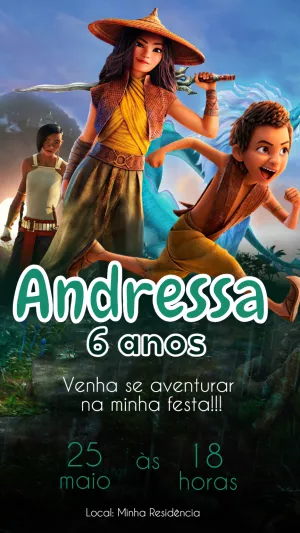 Convite de Aniversário Raya e o Último Dragão para Editar