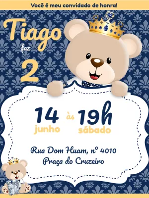 Convite Aniversário Ursinho Príncipe para Editar Online