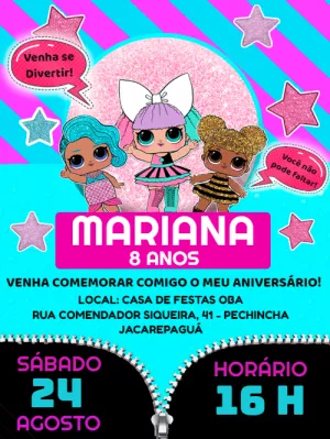Convite de Aniversário Lol Surprise para Editar Online