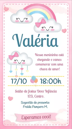 Convite Chá de Bebê Chuva de Amor Menina para Editar Online