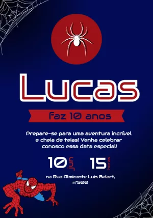 Convite de Aniversário Homem Aranha para Editar Online