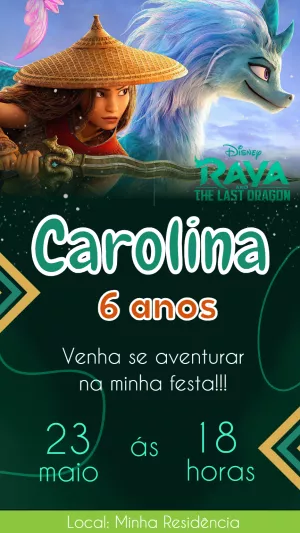Convite de Aniversário Raya e o Último Dragão para Editar