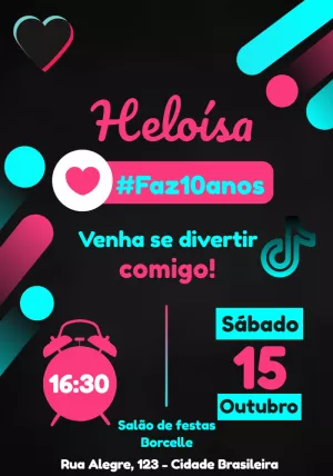 Convite de Aniversário TikTok Estilo Rede Social para Editar