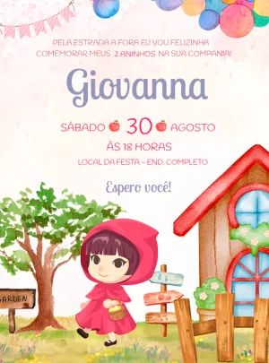 Convite Aniversário Chapeuzinho Vermelho para Editar Online
