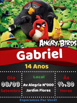 Convite Aniversário Angry Birds para Editar Online