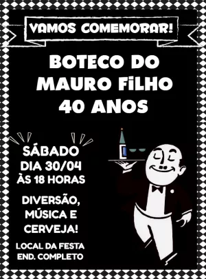 Convite de Aniversário Boteco Estilo Lousa para Editar Online