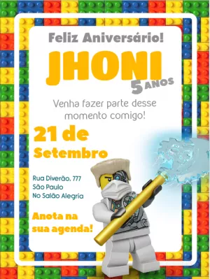 Convite de Aniversário Lego Ninjago para Editar e Imprimir