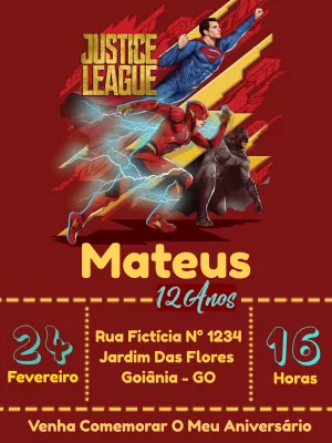 Convite de Aniversário Liga da Justiça para Editar Online