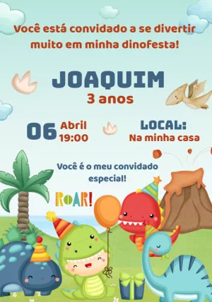 Convite Aniversário Dinossauro Baby Fofo para Editar Online